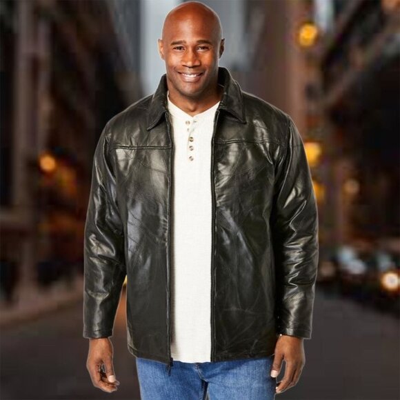 7 Diamonds Men's Genuine Leather Jacket Full Zip Bomber Buffalo Heavy Coat Black - Picture 1 of 11
